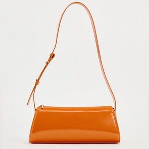 NWT! Zara Bright Orange Faux Patent Leather Shoulder Bag